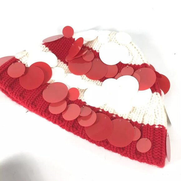 PRADA Sequin Knit hat Cashmere Red/White Unused - Picture 9 of 16